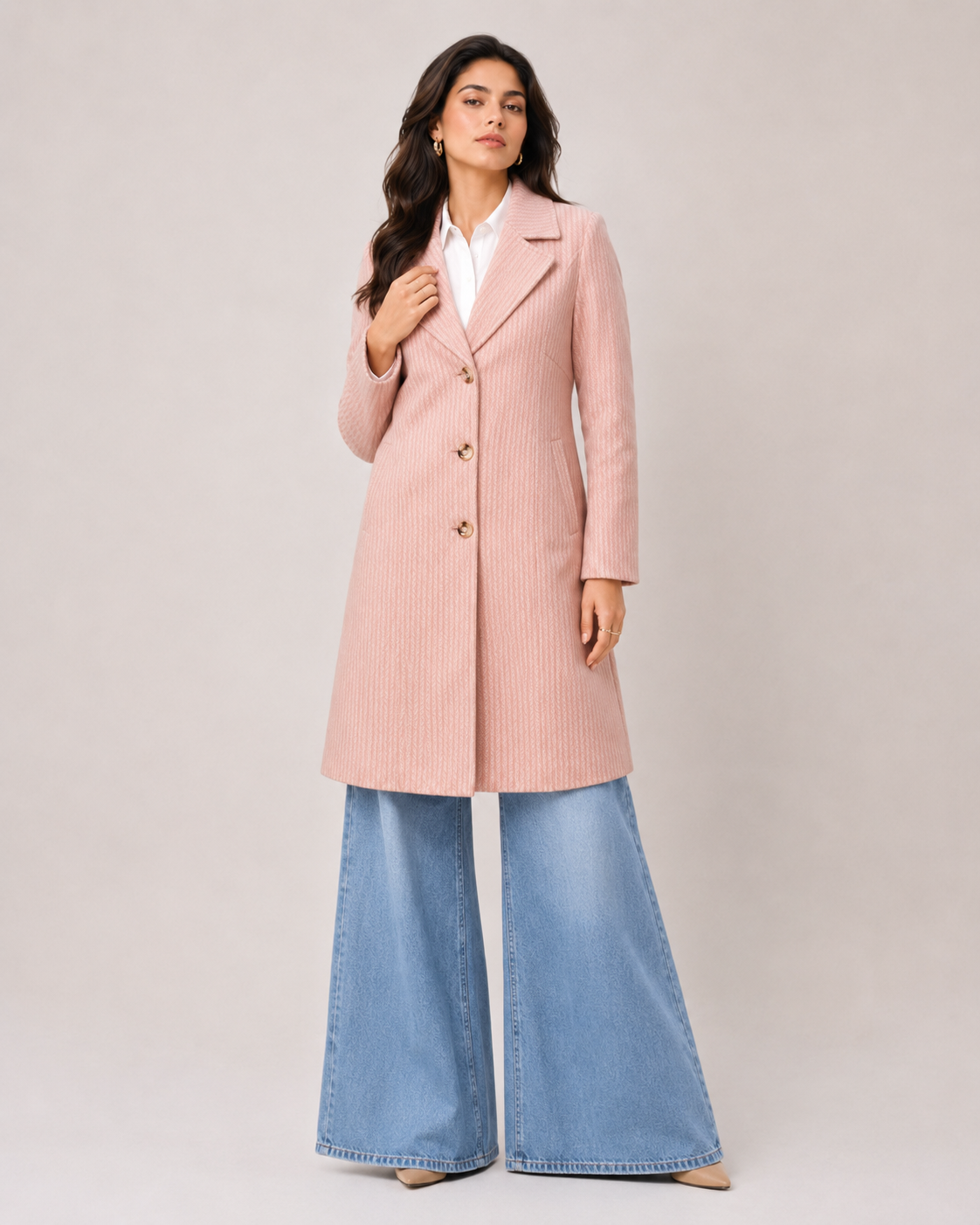 BRAVON Women's Elegant Pink Herringbone Coat