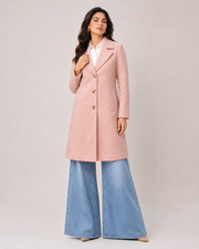 BRAVON Women's Elegant Pink Herringbone Coat