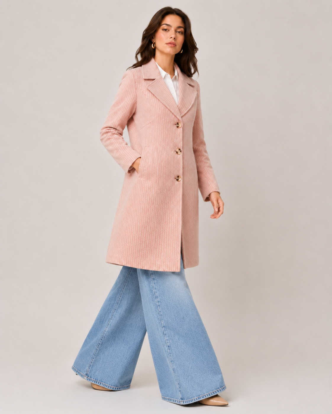 BRAVON Women's Elegant Pink Herringbone Coat