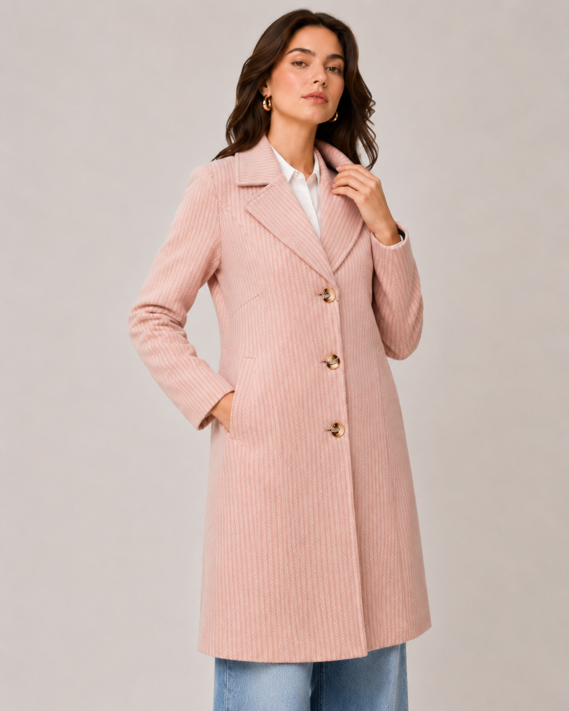 BRAVON Women's Elegant Pink Herringbone Coat