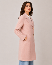BRAVON Women's Elegant Pink Herringbone Coat