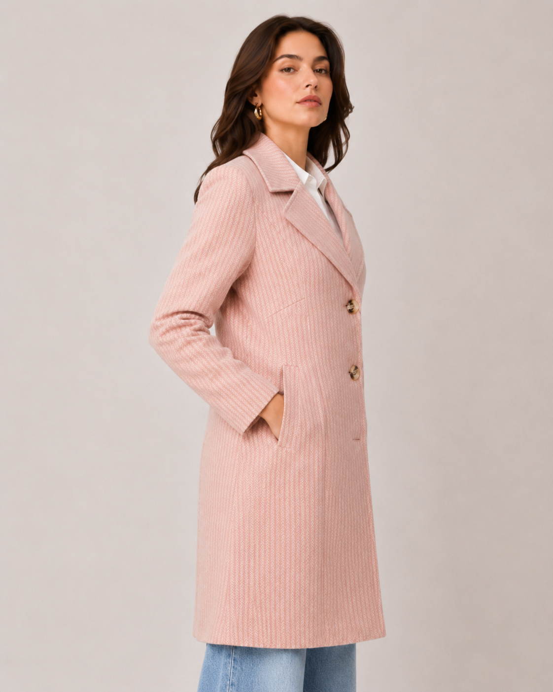 BRAVON Women's Elegant Pink Herringbone Coat