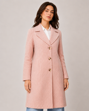 BRAVON Women's Elegant Pink Herringbone Coat