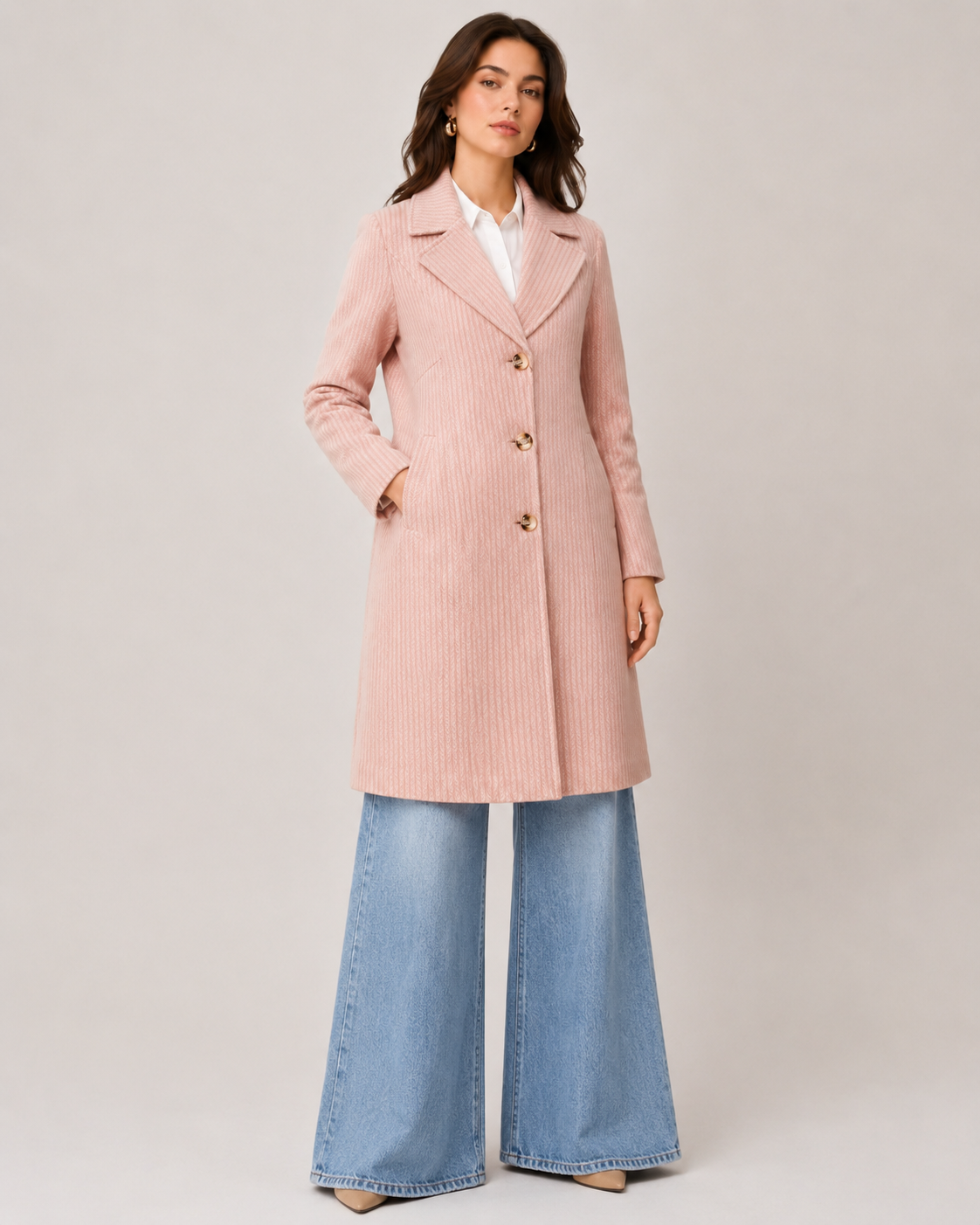 BRAVON Women's Elegant Pink Herringbone Coat