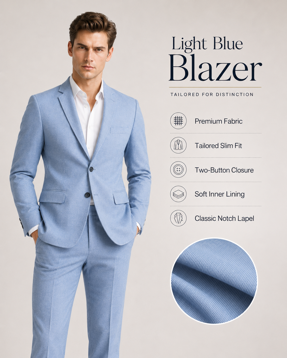 BRAVON Men's Light Blue Premium Blazer