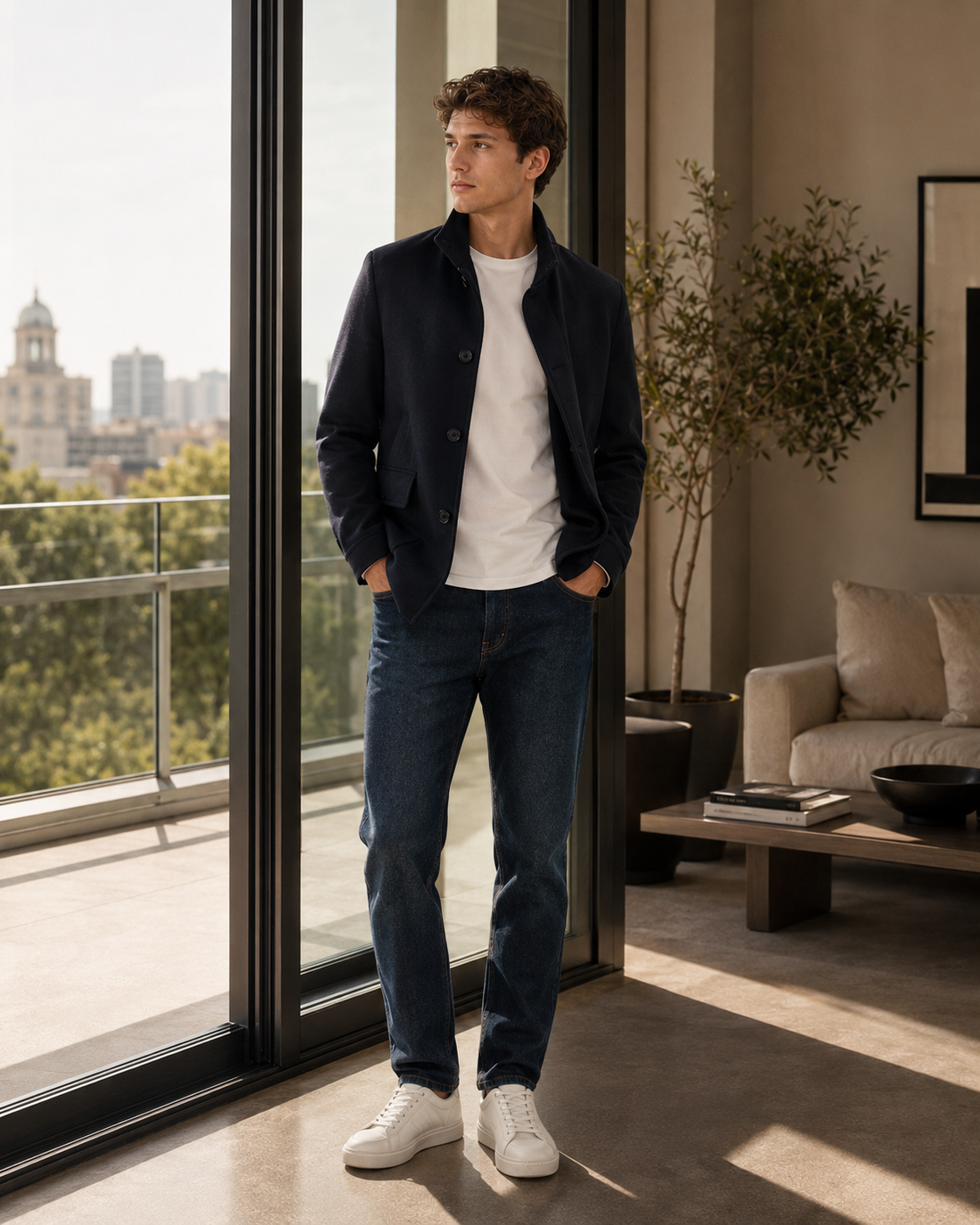 Coat with jeans and T-shirt