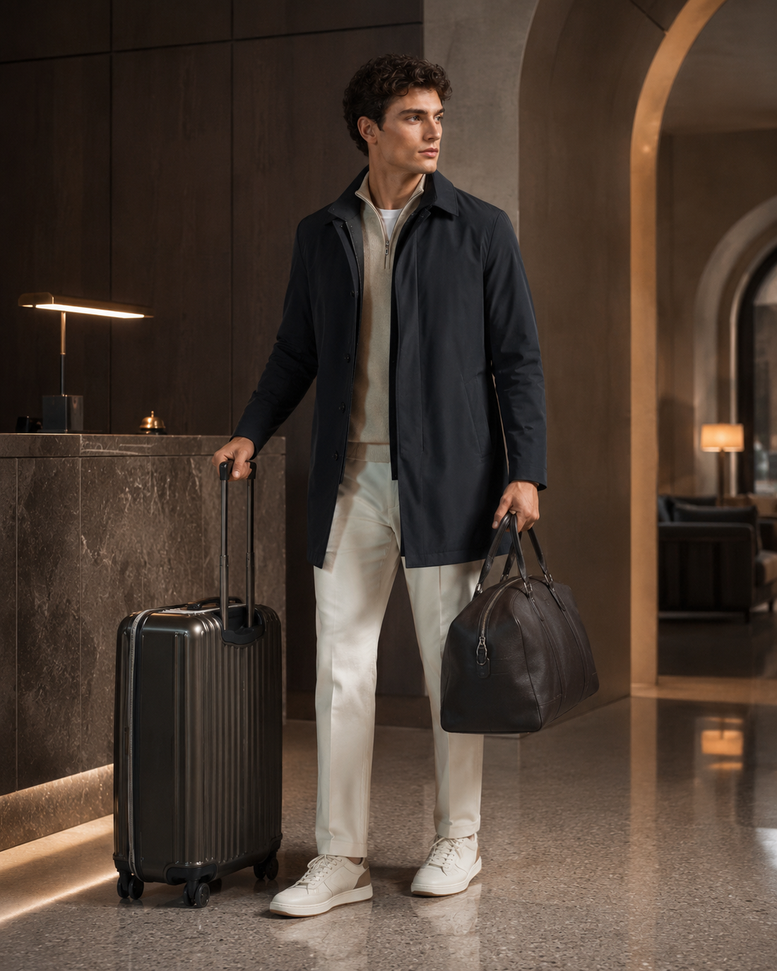 Coat with travel essentials